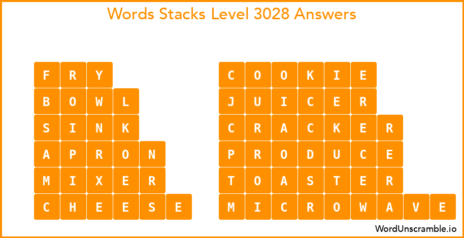 Word Stacks Level 3028 Answers