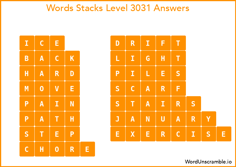 Word Stacks Level 3031 Answers