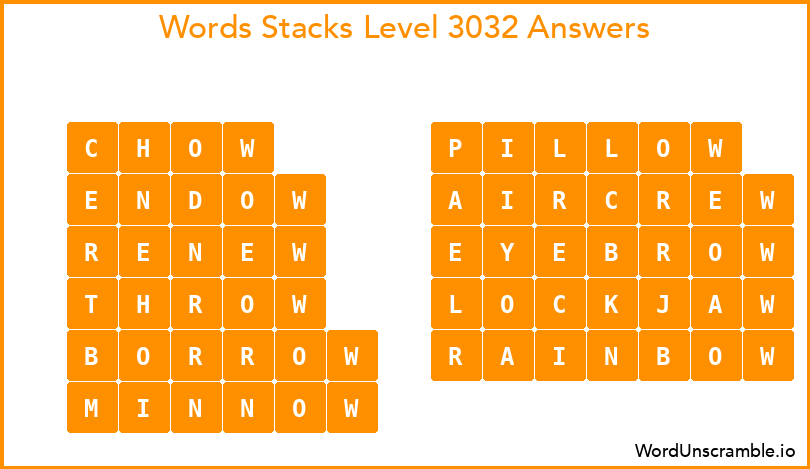 Word Stacks Level 3032 Answers