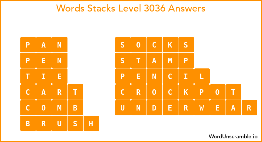 Word Stacks Level 3036 Answers