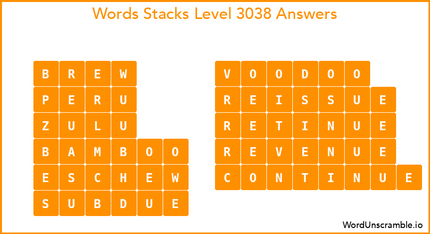 Word Stacks Level 3038 Answers