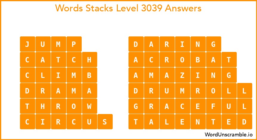 Word Stacks Level 3039 Answers