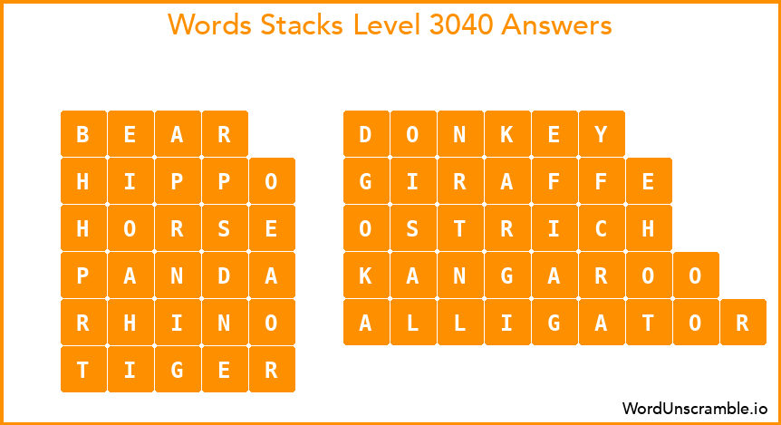 Word Stacks Level 3040 Answers