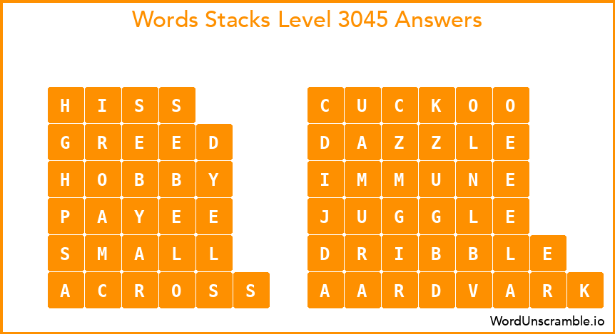 Word Stacks Level 3045 Answers