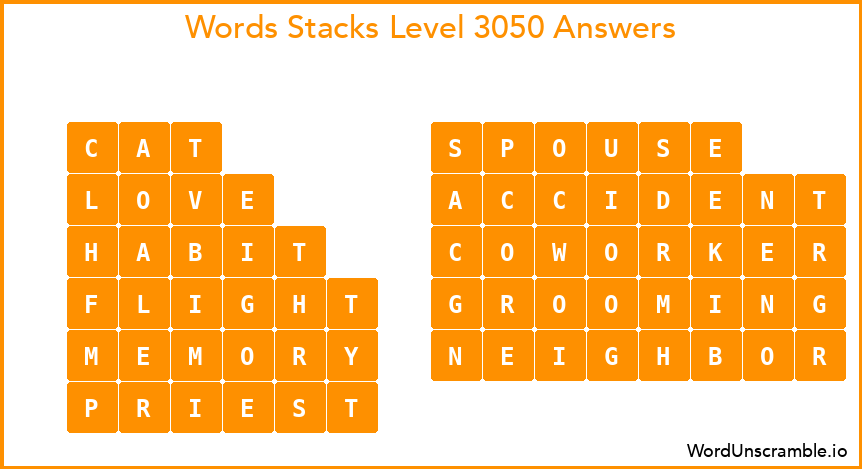 Word Stacks Level 3050 Answers