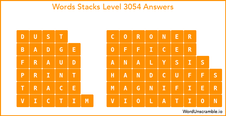 Word Stacks Level 3054 Answers