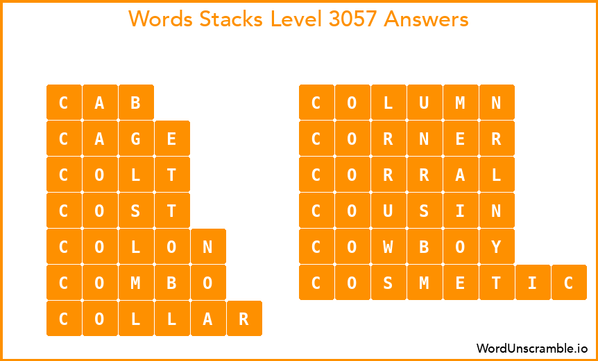 Word Stacks Level 3057 Answers