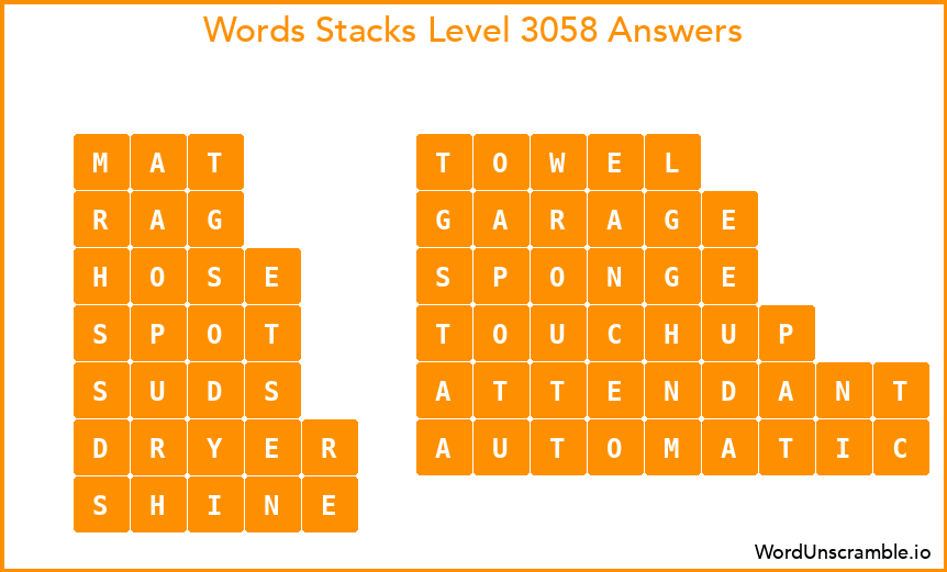 Word Stacks Level 3058 Answers