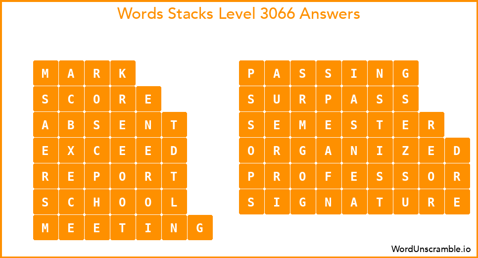 Word Stacks Level 3066 Answers