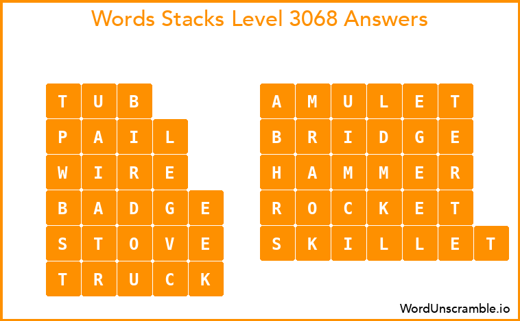 Word Stacks Level 3068 Answers