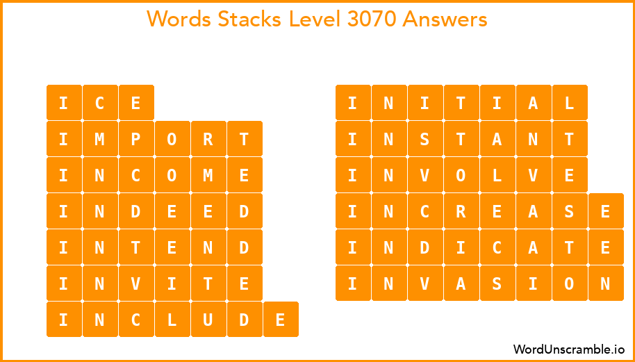 Word Stacks Level 3070 Answers