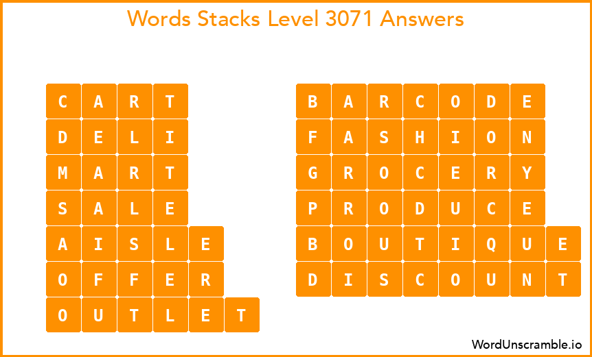 Word Stacks Level 3071 Answers