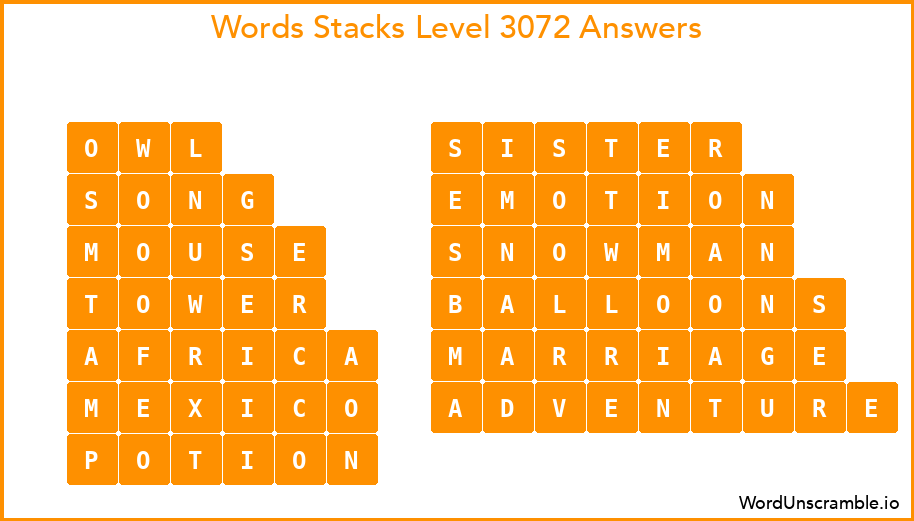 Word Stacks Level 3072 Answers