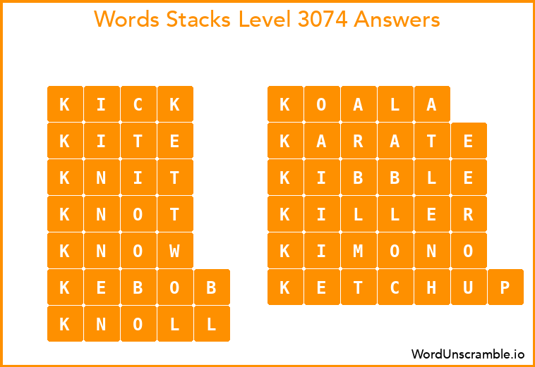 Word Stacks Level 3074 Answers