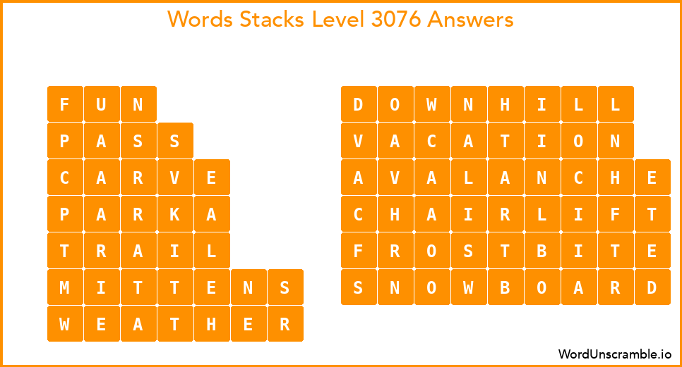 Word Stacks Level 3076 Answers