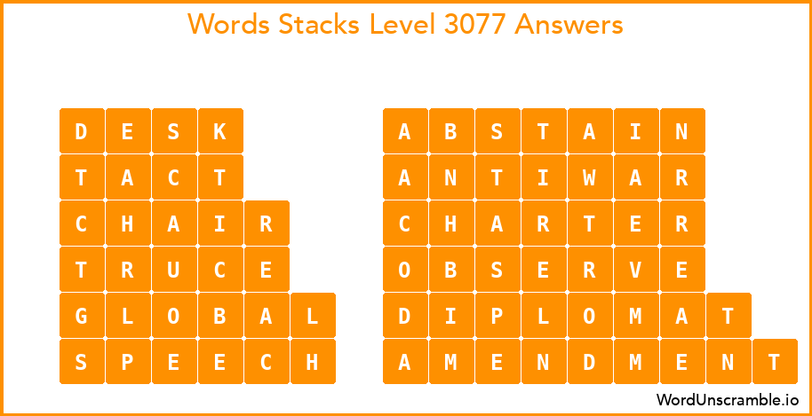 Word Stacks Level 3077 Answers