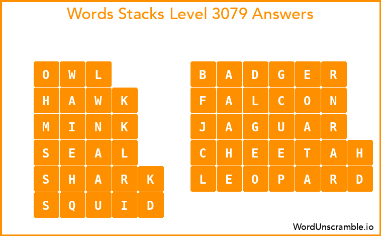 Word Stacks Level 3079 Answers