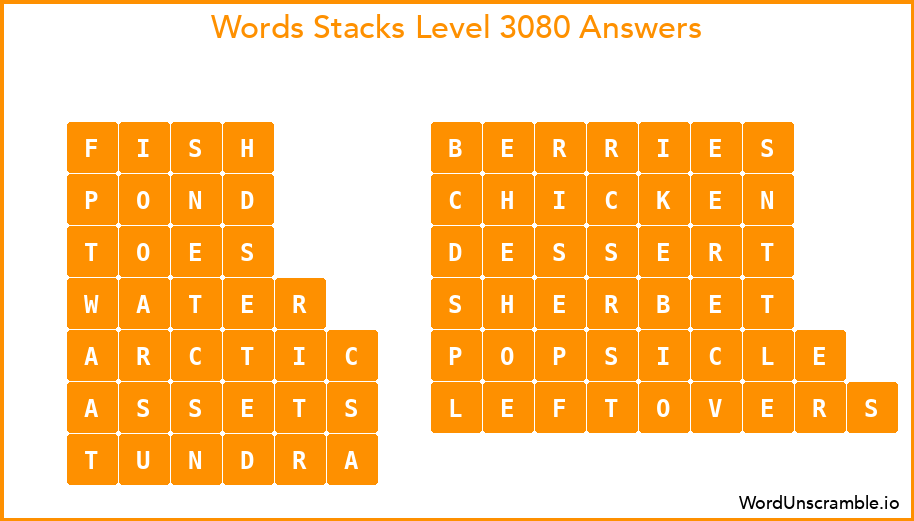 Word Stacks Level 3080 Answers
