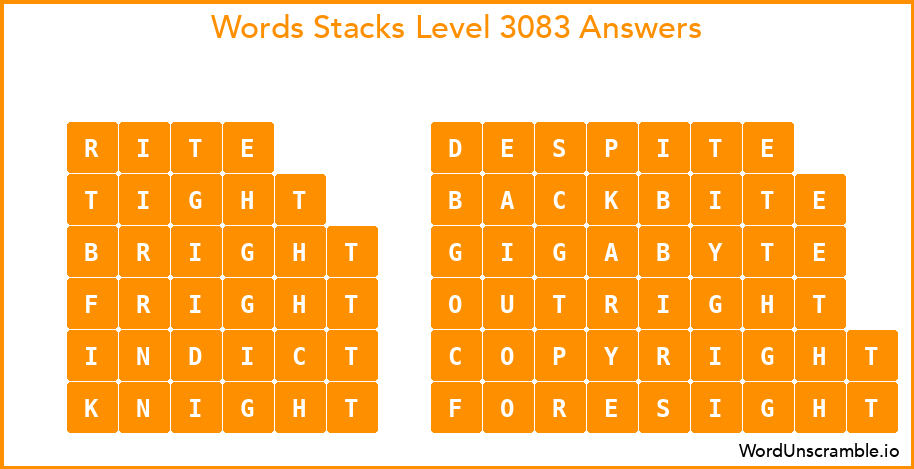 Word Stacks Level 3083 Answers