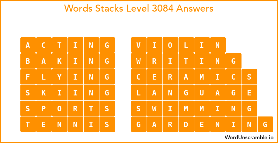 Word Stacks Level 3084 Answers