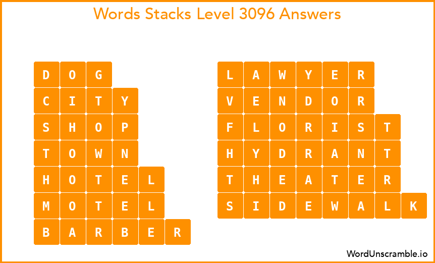 Word Stacks Level 3096 Answers