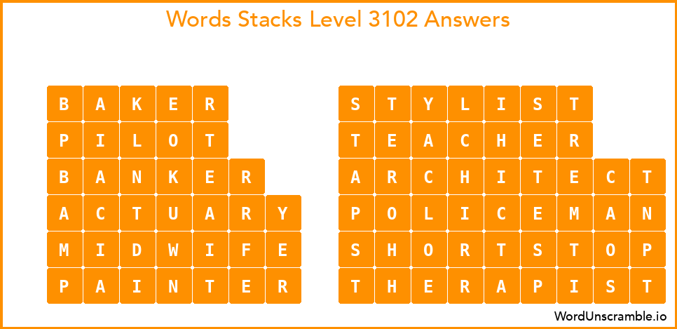 Word Stacks Level 3102 Answers