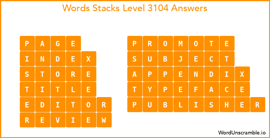 Word Stacks Level 3104 Answers