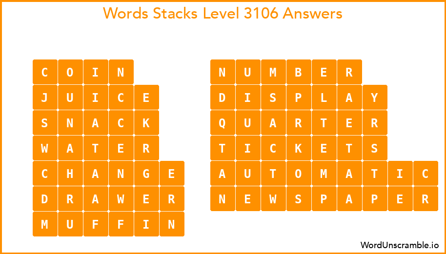 Word Stacks Level 3106 Answers