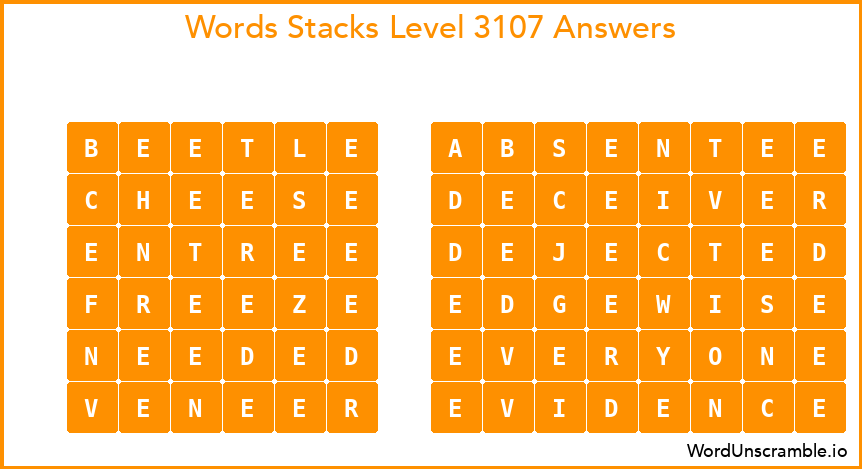 Word Stacks Level 3107 Answers