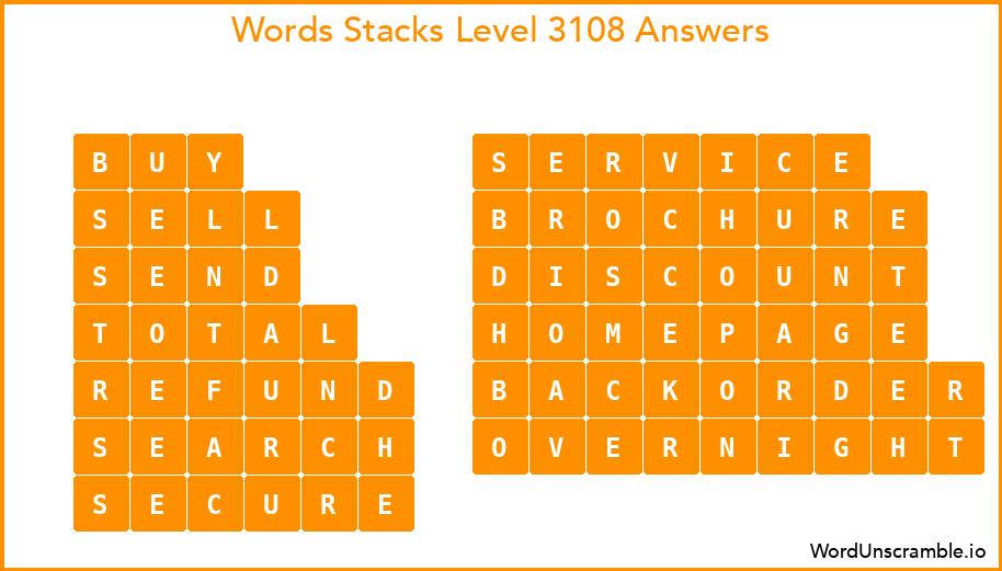 Word Stacks Level 3108 Answers