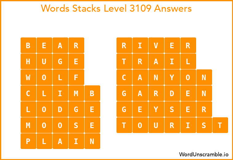 Word Stacks Level 3109 Answers