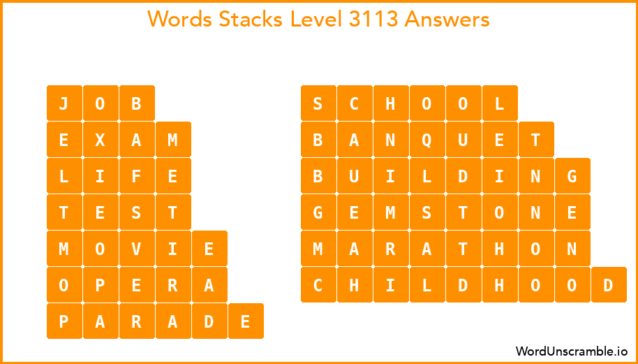 Word Stacks Level 3113 Answers