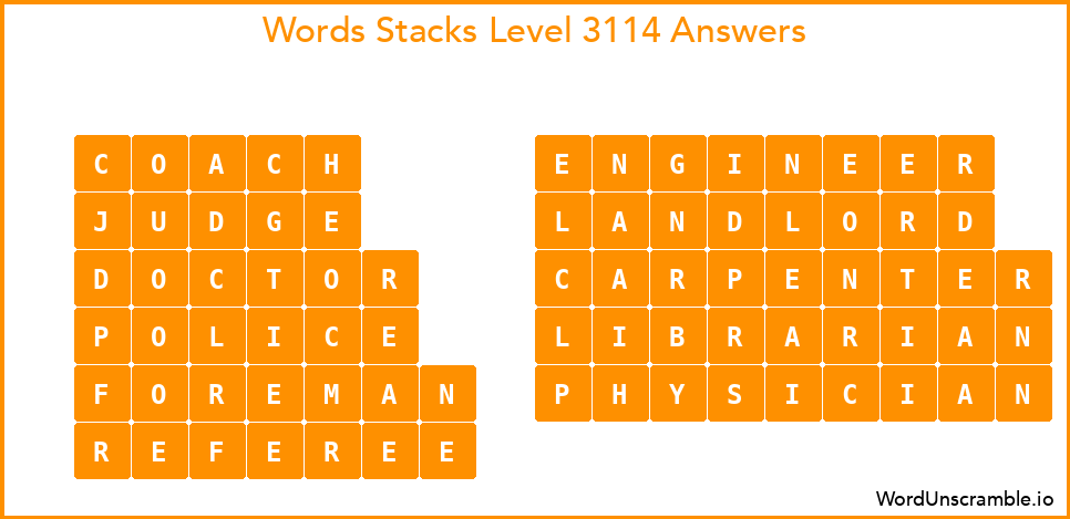 Word Stacks Level 3114 Answers