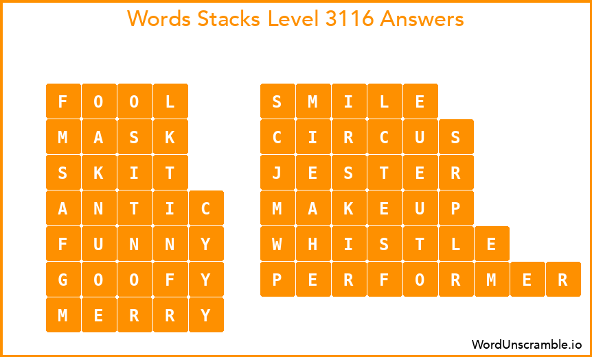 Word Stacks Level 3116 Answers