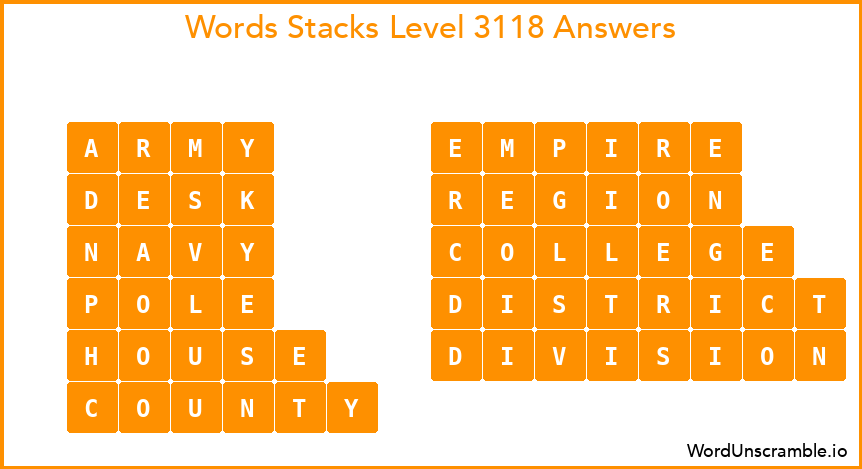 Word Stacks Level 3118 Answers