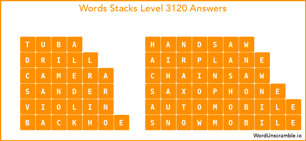 Word Stacks Level 3120 Answers