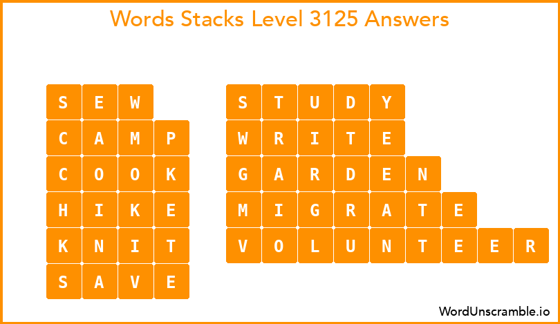Word Stacks Level 3125 Answers
