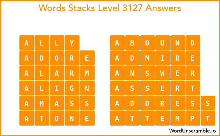 Word Stacks Level 3127 Answers