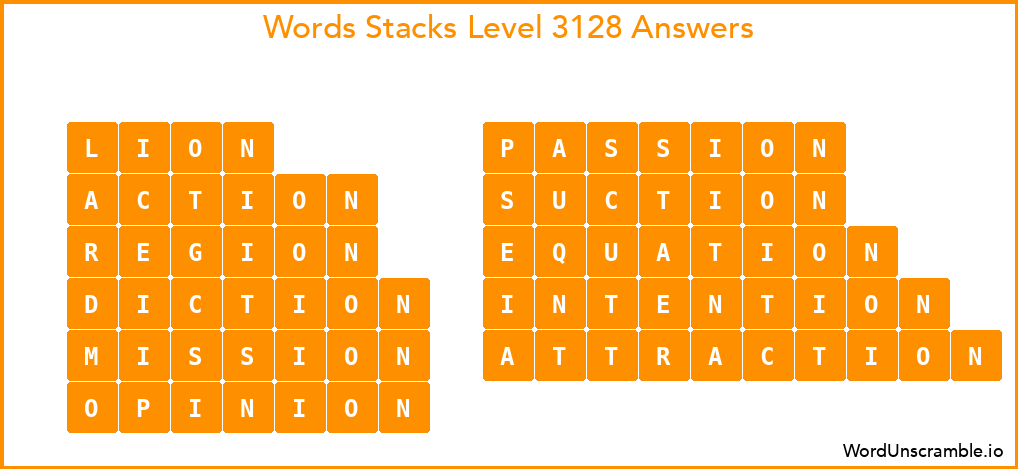 Word Stacks Level 3128 Answers