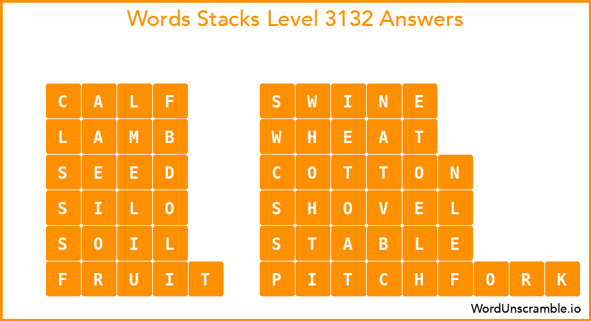 Word Stacks Level 3132 Answers