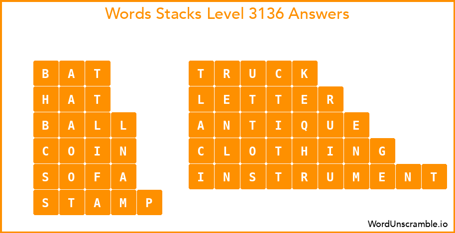 Word Stacks Level 3136 Answers