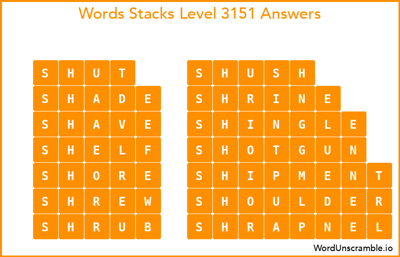 Word Stacks Level 3151 Answers