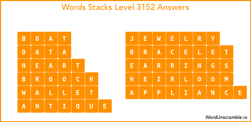 Word Stacks Level 3152 Answers