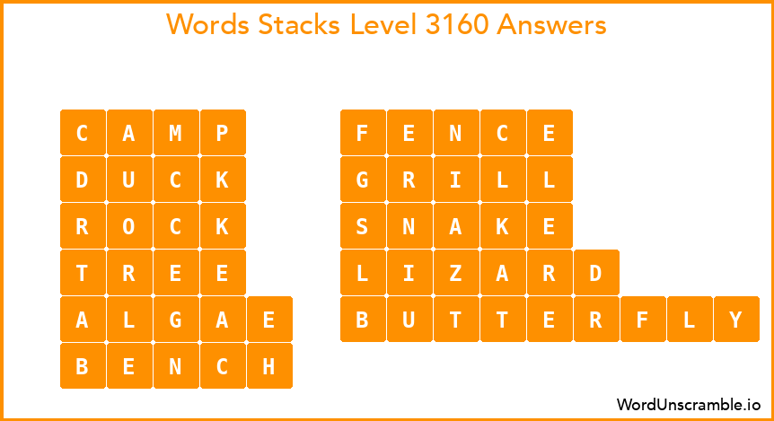 Word Stacks Level 3160 Answers