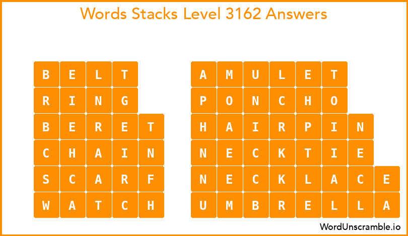 Word Stacks Level 3162 Answers