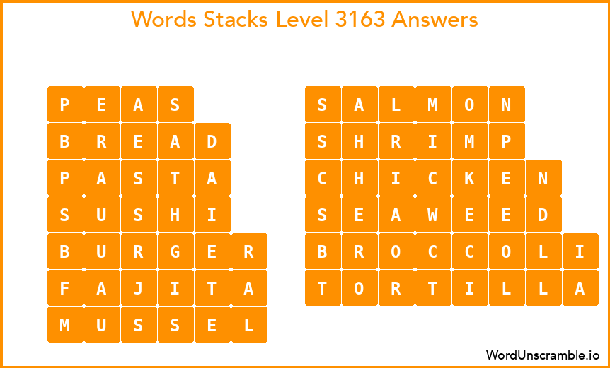 Word Stacks Level 3163 Answers