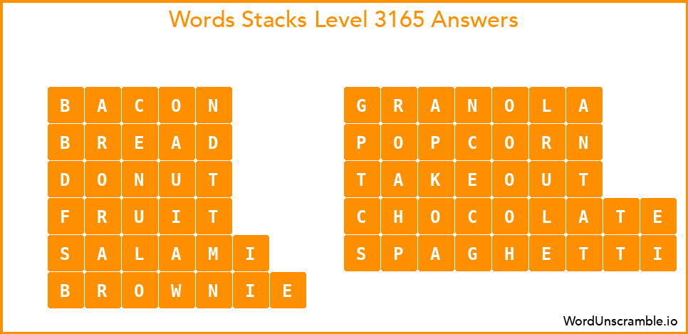 Word Stacks Level 3165 Answers