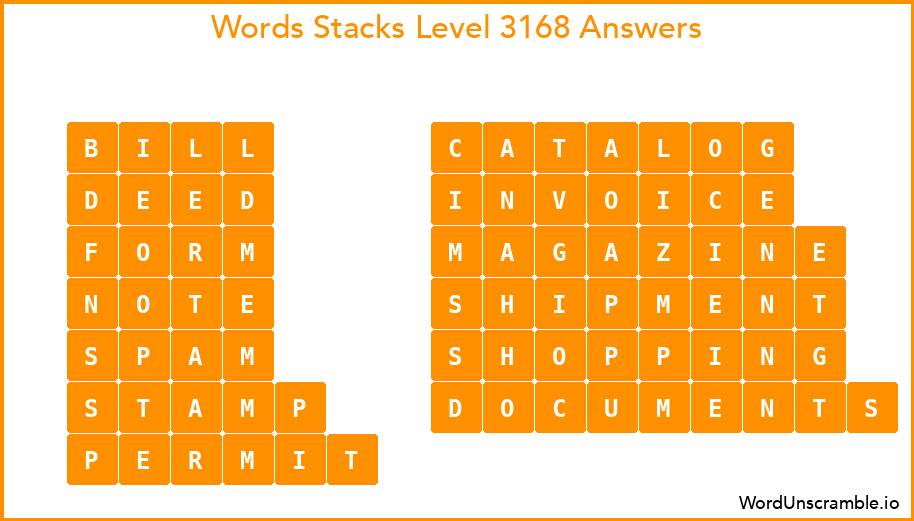 Word Stacks Level 3168 Answers