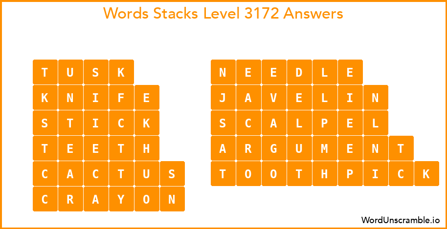 Word Stacks Level 3172 Answers