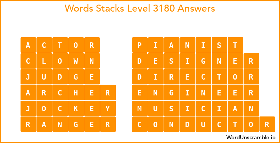 Word Stacks Level 3180 Answers